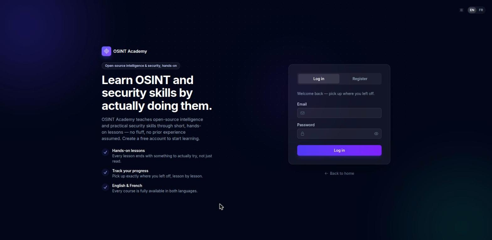 OSINT Academy application screenshot